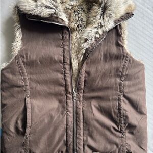 Faux Fur-Lined Brown Vest Jacket